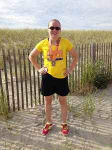 Julie after a race on the beach in New Jersey - 10th in her age group - August 2013